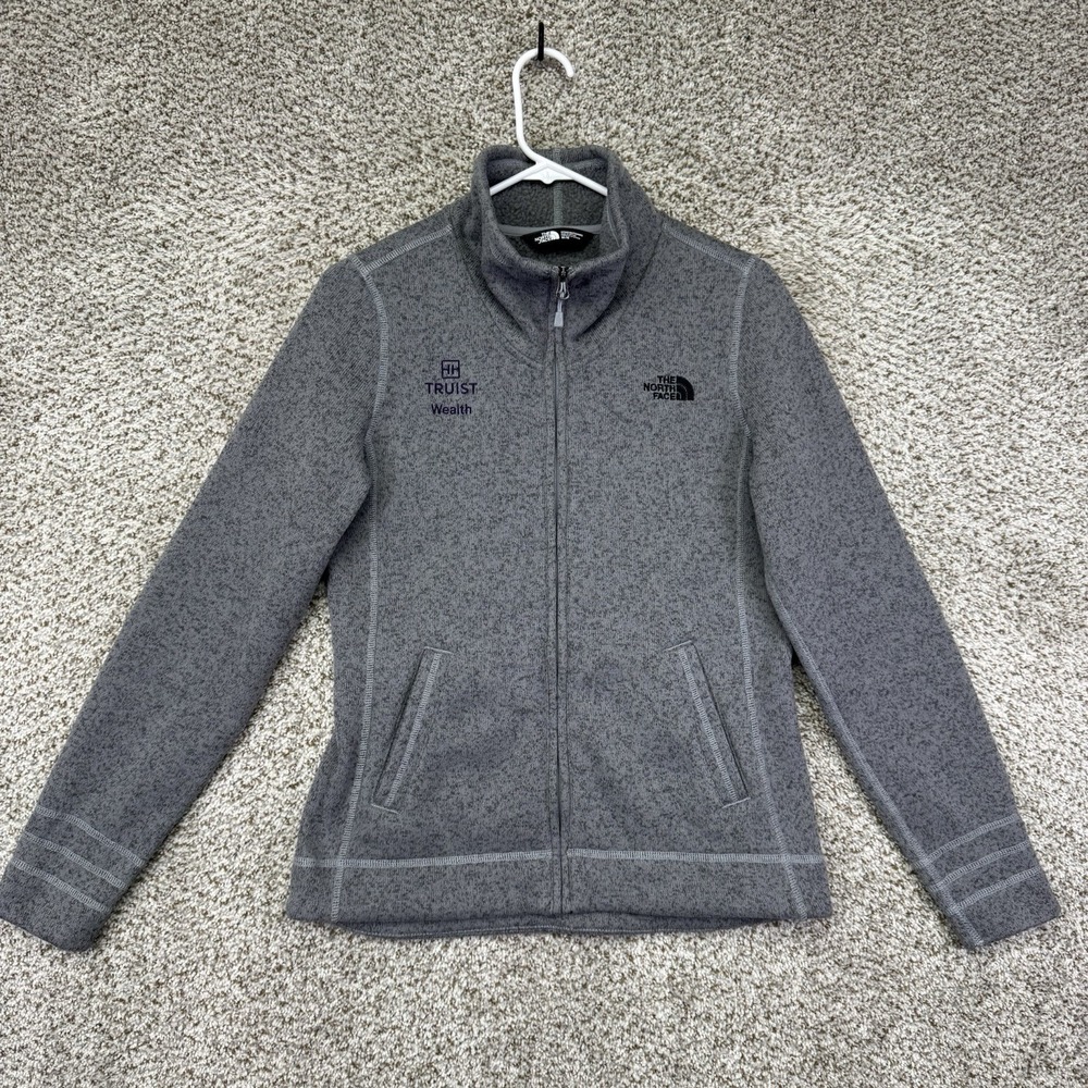 North Face Women's Sweater Fleece Jacket Size Medium Gray Full Zip Company Logo